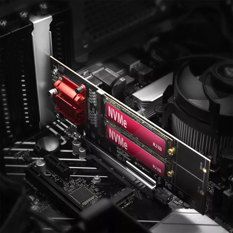Axagon PCEM2-ND PCIe x8 - divu M.2 NVMe M-key slotu adapteris, RAID, datu slēdzis, ar SP un LP