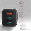 Axagon ACU-DPQ65 GaN sienas lādētājs 65W, 3x ports (USB-A + divi USB-C), PD3.0/QC4+/PPS/Apple