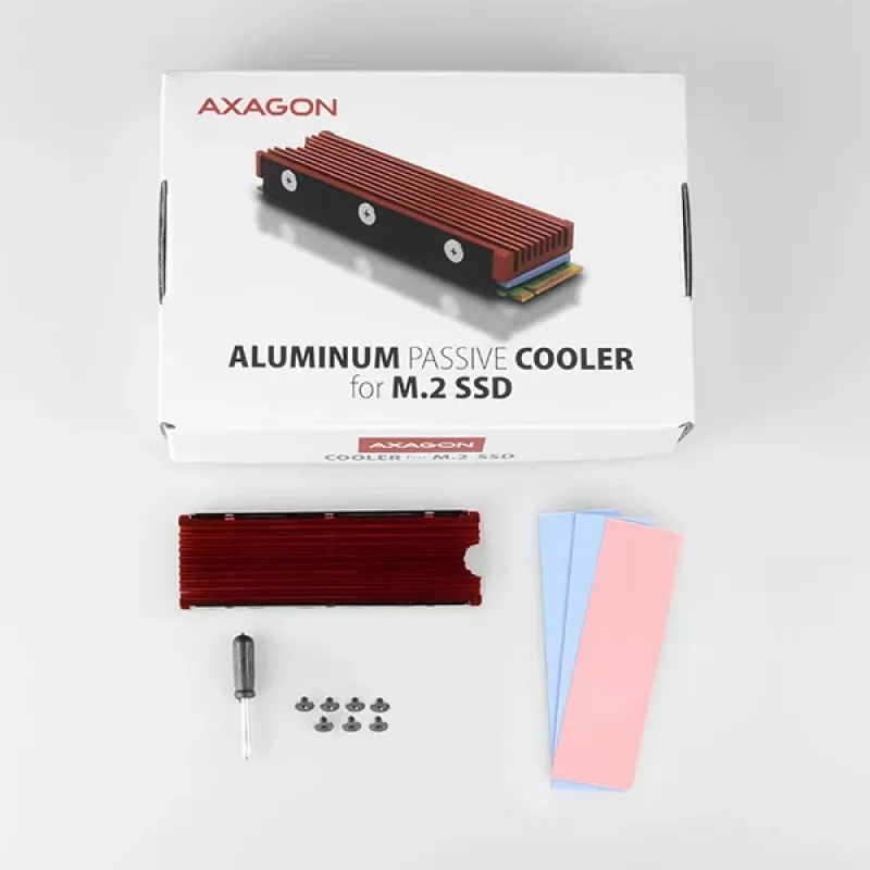 Axagon CRL-M2 Pasīvs alumīnija dzesētājs visiem M.2 SSD, izmērs 2280, augstums 12 mm.