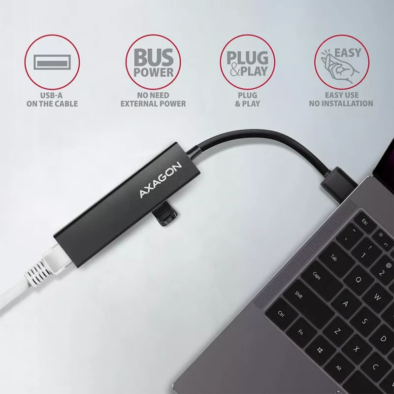 Axagon HMA-GL3A Multiport-Hubs USB 3.0 Type A Gbit-LAN 3x USB-A microSD Vadu USB 3.2 Gen 1 (3.1 Gen 1) Type-A Melns