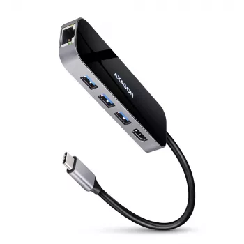 Axagon HMC-6GL USB 3.2 Gen 1 centrmezgls, 3x USB-A, HDMI 4k/30Hz, RJ-45, PD 100W, 20 cm USB-C kabelis