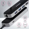 Axagon HMC-6GL USB 3.2 Gen 1 centrmezgls, 3x USB-A, HDMI 4k/30Hz, RJ-45, PD 100W, 20 cm USB-C kabelis