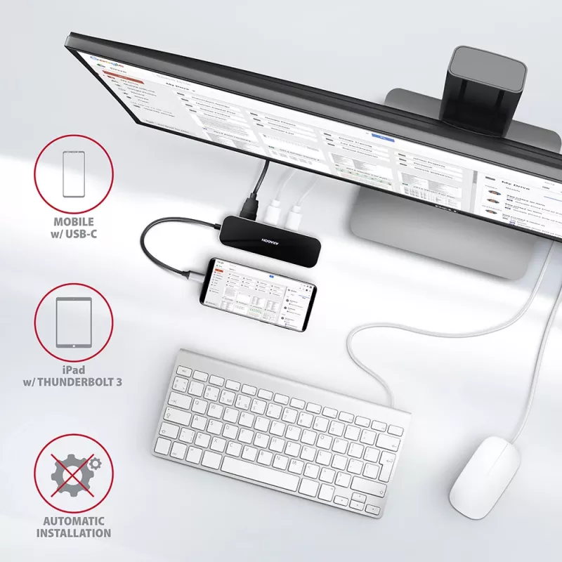 Axagon HMC-6GL USB 3.2 Gen 1 centrmezgls, 3x USB-A, HDMI 4k/30Hz, RJ-45, PD 100W, 20 cm USB-C kabelis