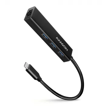 USB-C centrmezgls Axagon HMC-GL3A 3x USB-A Gbit-LAN Melns