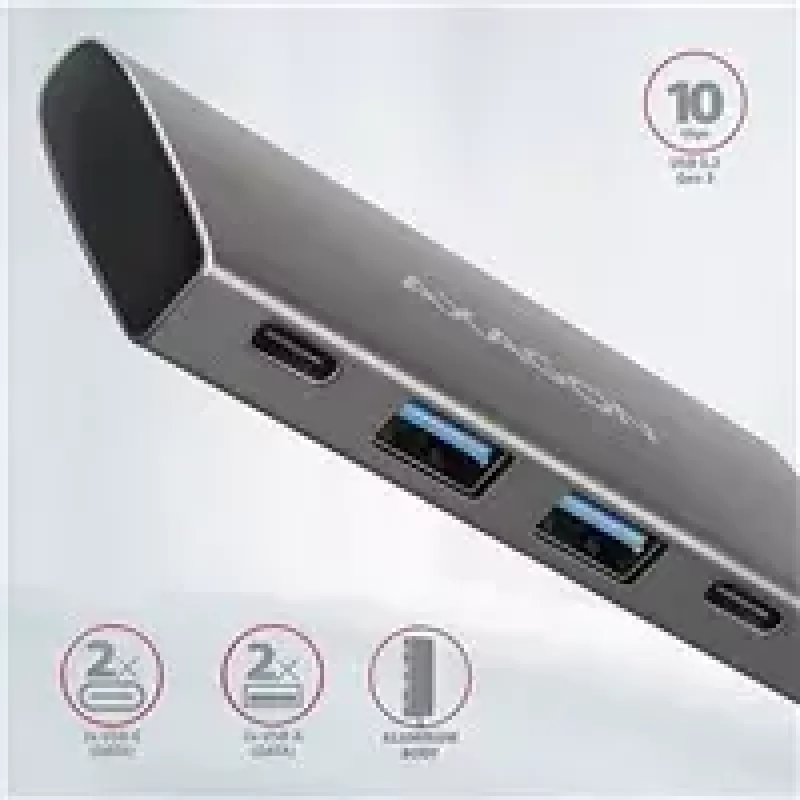 AXAGON HMC-4G2, USB-C 3.2 Gen 2 10 Gb/s centrmezgls, porti 2x USB-A + 2x USB-C, USB-C kabelis 13 cm