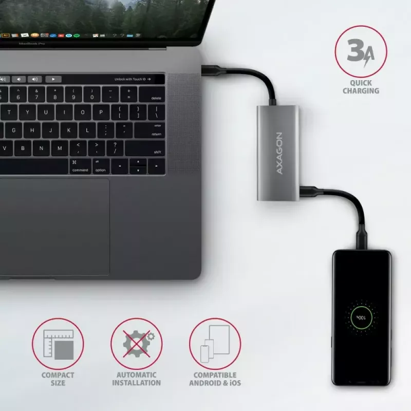 AXAGON HMC-4G2, USB-C 3.2 Gen 2 10 Gb/s centrmezgls, porti 2x USB-A + 2x USB-C, USB-C kabelis 13 cm