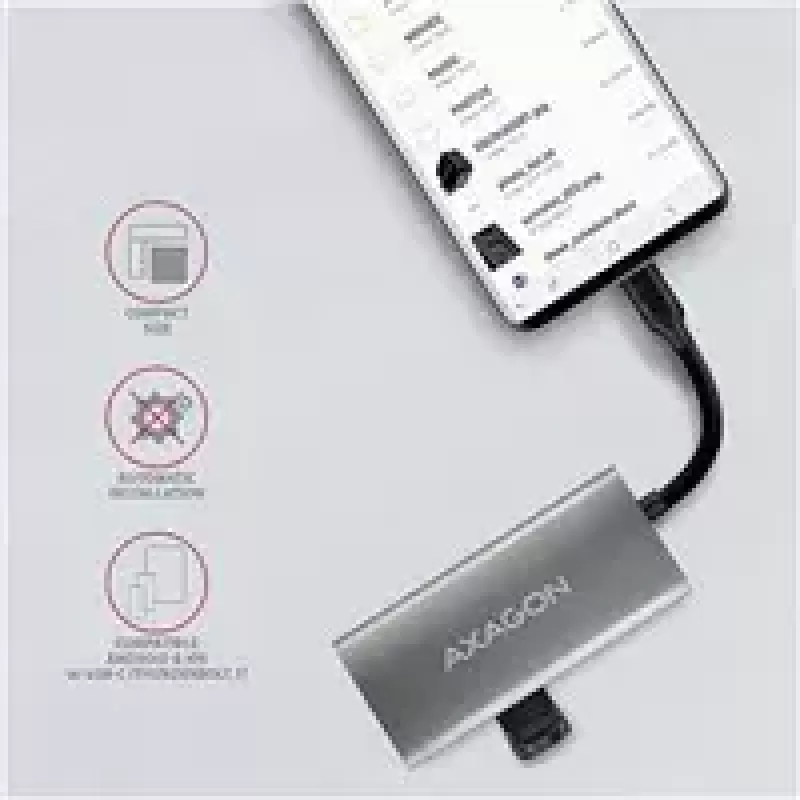 AXAGON HMC-4G2, USB-C 3.2 Gen 2 10 Gb/s centrmezgls, porti 2x USB-A + 2x USB-C, USB-C kabelis 13 cm
