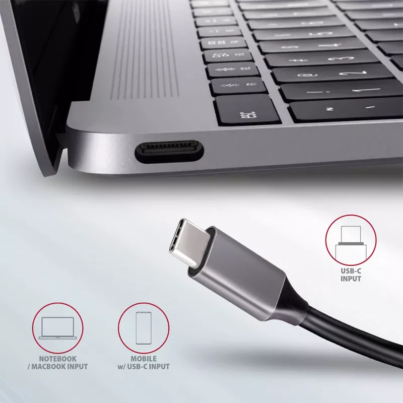 Axagon HMC-5 USB 3.2 Gen 1 centrmezgls, 2x USB-A, HDMI, SD/microSD, PD 100W, 20cm USB-C kabelis