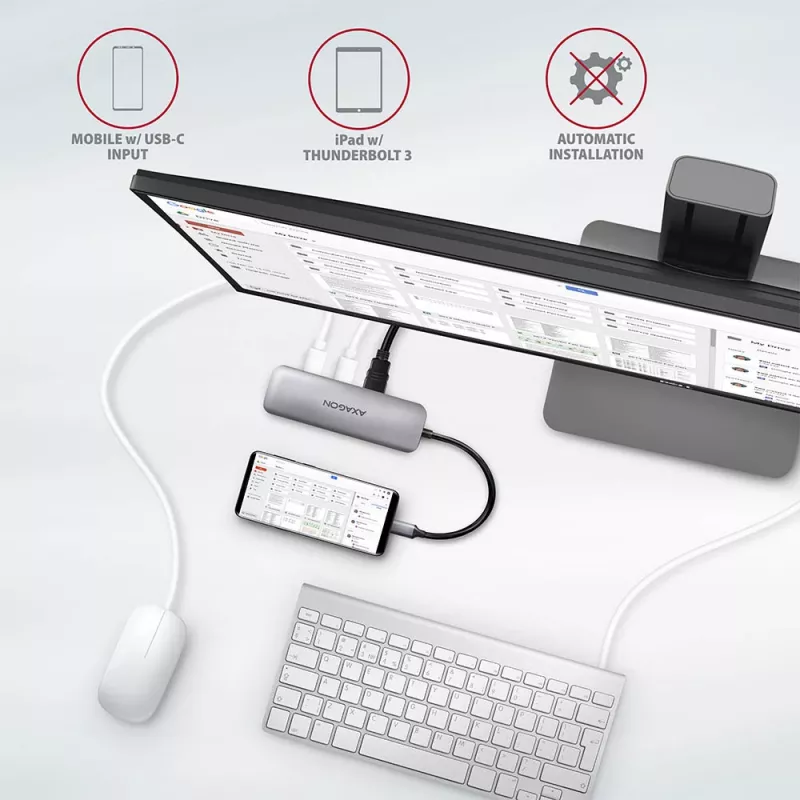 Axagon HMC-5 USB 3.2 Gen 1 centrmezgls, 2x USB-A, HDMI, SD/microSD, PD 100W, 20cm USB-C kabelis