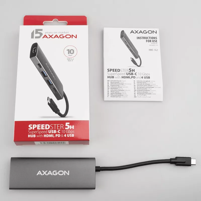 Axagon HMC-5G2 SPEEDSTER 5 vienā USB-C centrmezgls, 2x USB-A, 2x USB-C, HDMI, PD 60 W