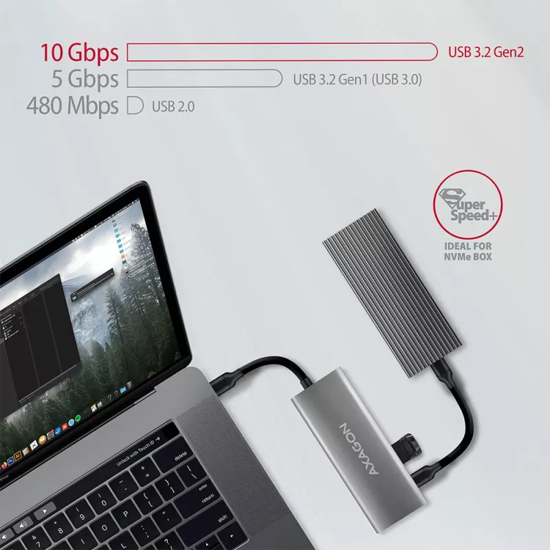 Axagon HMC-5G2 SPEEDSTER 5 vienā USB-C centrmezgls, 2x USB-A, 2x USB-C, HDMI, PD 60 W