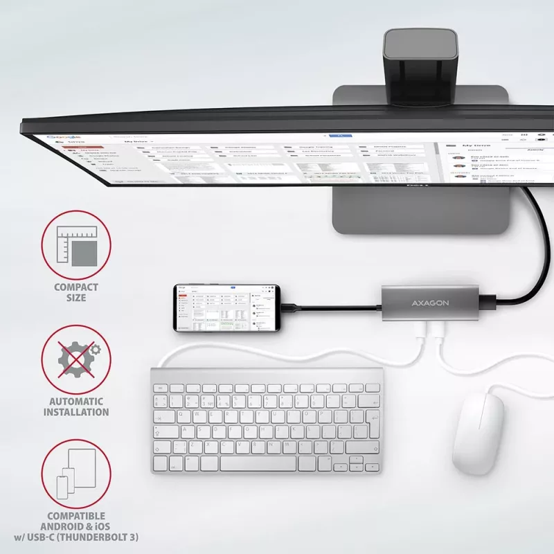 Axagon HMC-5G2 SPEEDSTER 5 vienā USB-C centrmezgls, 2x USB-A, 2x USB-C, HDMI, PD 60 W