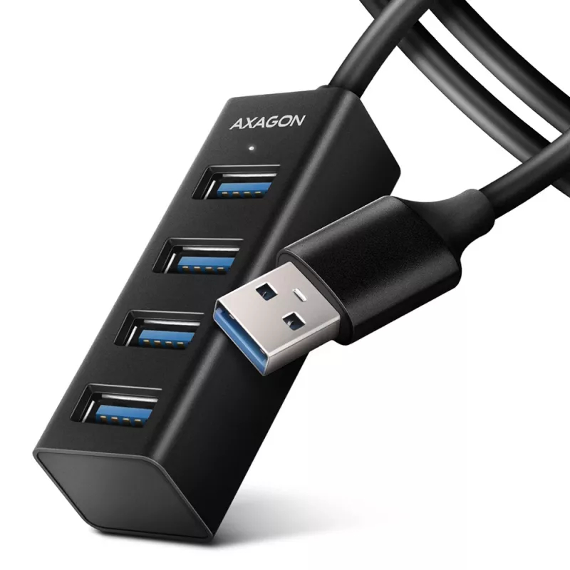 Axagon HUE-M1AL 4x USB 3.2 Gen 1 MINI centrmezgls, metāls, 1,2 m USB-A kabelis
