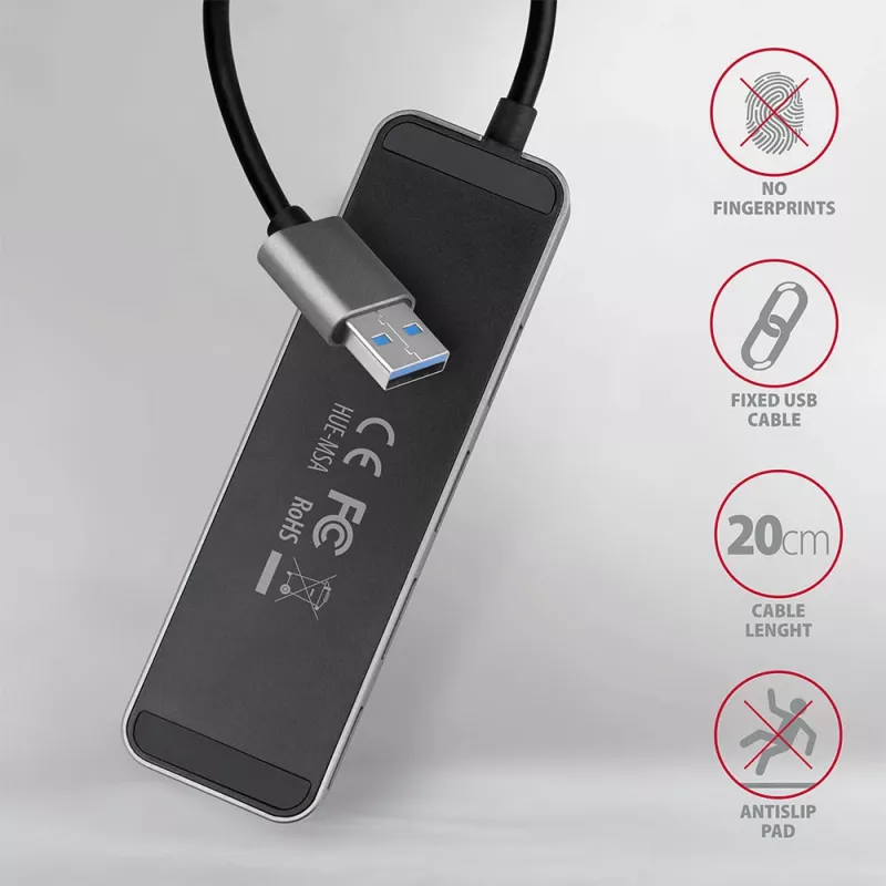 Axagon HUE-MSA Superspeed USB-A Switch Hub 4x USB 3.0 Active - 20cm Black USB 3.2 Gen 1 (3.1 Gen 1) Type-A 5000 Mbit/s Grey