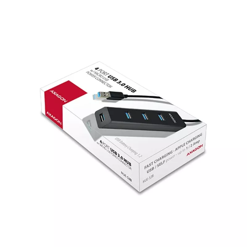 Axagon HUE-S2B 4x USB 3.0 CHARGING centrmezgls, barošana micro USB