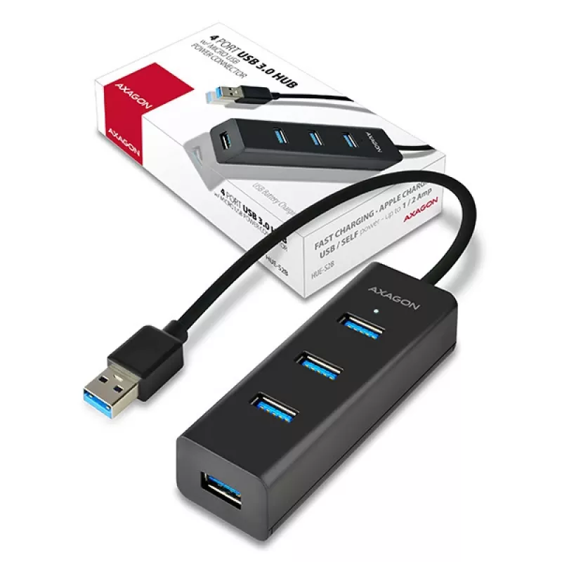 Axagon HUE-S2B 4x USB 3.0 CHARGING centrmezgls, barošana micro USB