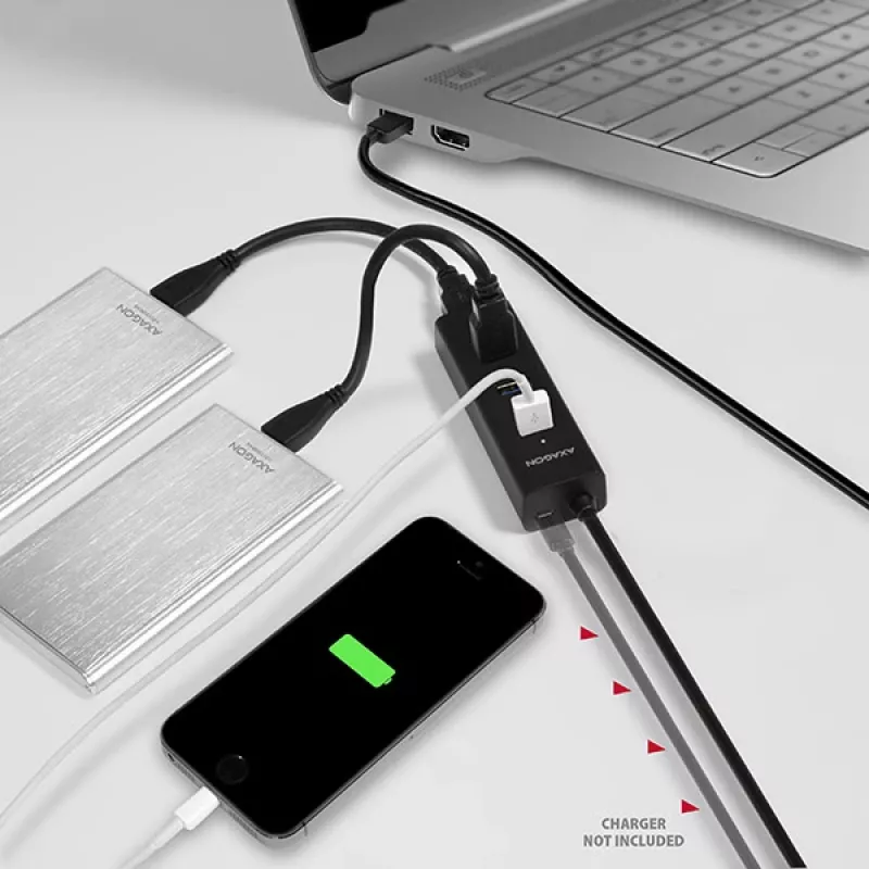 Axagon HUE-S2BL 4x USB 3.0 CHARGING centrmezgls ar 1,2 m kabeli, micro USB barošana