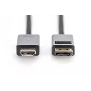 DIGITUS DP uz HDMI kabelis ar LED 4K/30Hz, 2m, alumīnija korpuss, apzeltīti kontakti, atbalsta 4K@30Hz