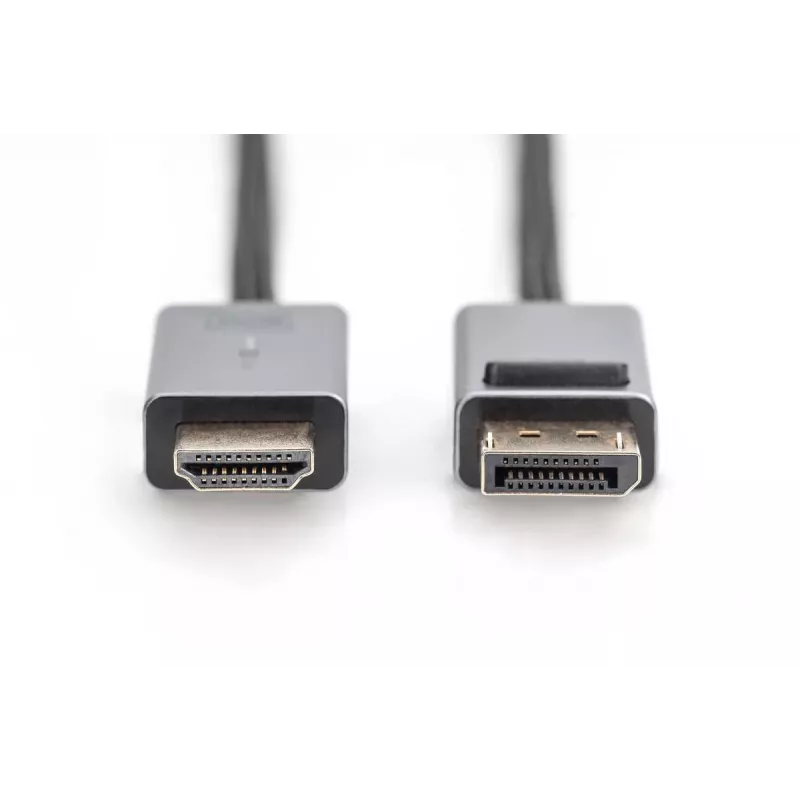 DIGITUS DP uz HDMI kabelis ar LED 4K/30Hz, 3m, alumīnija korpuss, apzeltīti kontakti, atbalsta 4K@30Hz