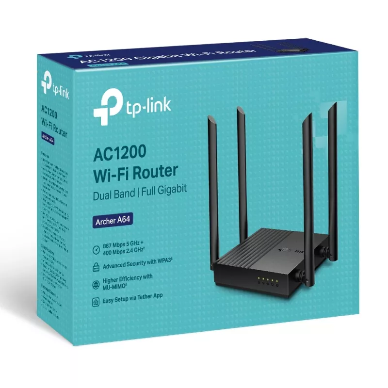 TP-Link ARCHER A64 bezvadu maršrutētājs Gigabit Ethernet Divjoslu (2,4 GHz / 5 GHz) Melns