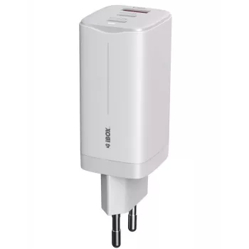 IBOX mobilās ierīces lādētājs ILUC65W, 65W, 2x USB-C + 1x USB-A, balts, 1,5 m kabelis
