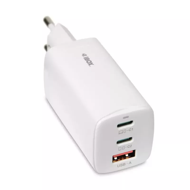 IBOX mobilās ierīces lādētājs ILUC65W, 65W, 2x USB-C + 1x USB-A, balts, 1,5 m kabelis