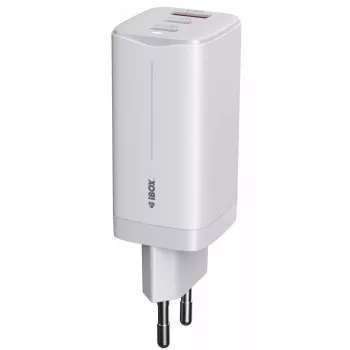 IBOX mobilās ierīces lādētājs ILUC65W, 65W, 2x USB-C + 1x USB-A, balts, 1,5 m kabelis