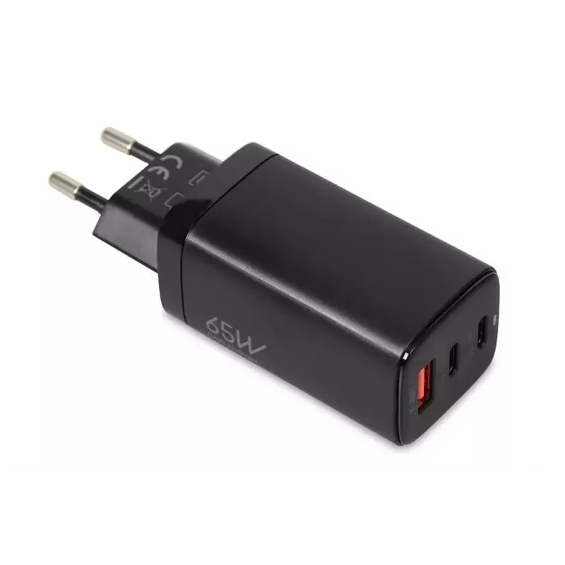 Maiņstrāvas mobilo ierīču lādētājs IBOX ILUC65B — 65 W, 3x USB (2x USB‑A Gen1, 1x USB‑C), melns, 100–240 V