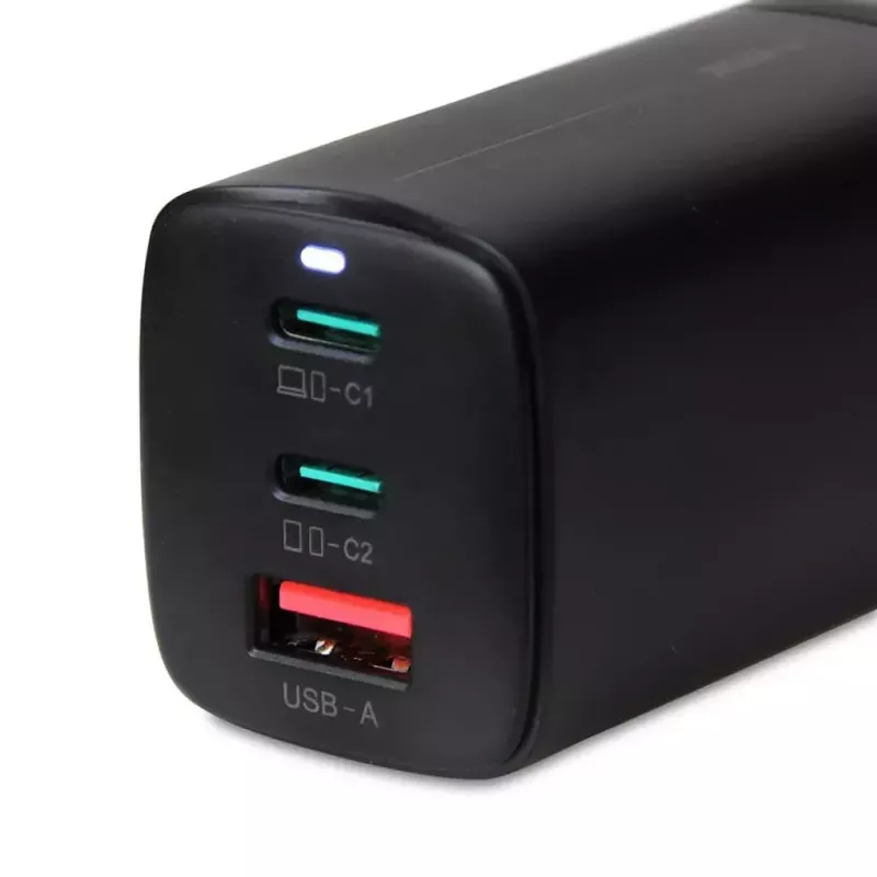 Maiņstrāvas mobilo ierīču lādētājs IBOX ILUC65B — 65 W, 3x USB (2x USB‑A Gen1, 1x USB‑C), melns, 100–240 V
