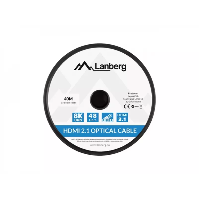 LANBERG HDMI kabelis - M/m v2.1 Optical Aoc - 40m Melns