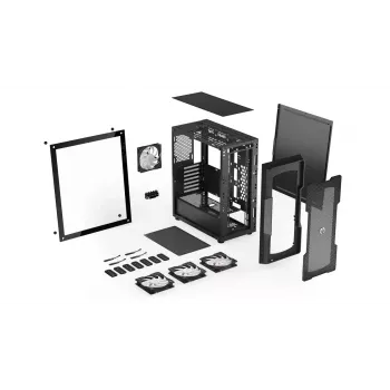 PC korpuss ENDORFY Regnum 400 ARGB Tower Black — ATX, rūdīts stikls, ARGB, 3x120mm priekšā, 1x120mm aizmugurē, atbalsta GPU līdz 37 cm