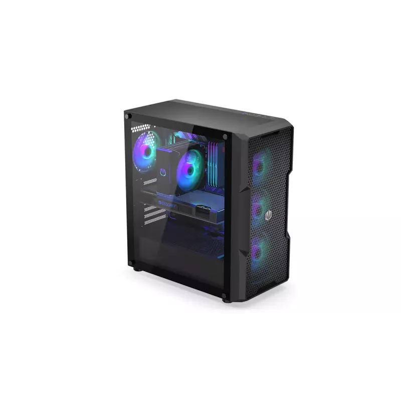 PC korpuss ENDORFY Regnum 400 ARGB Tower Black — ATX, rūdīts stikls, ARGB, 3x120mm priekšā, 1x120mm aizmugurē, atbalsta GPU līdz 37 cm