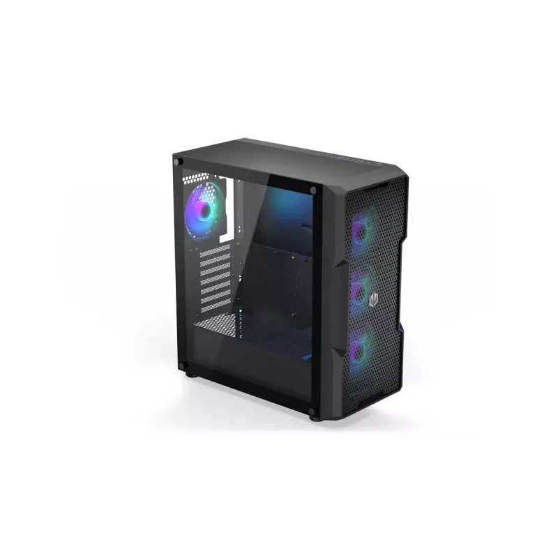 PC korpuss ENDORFY Regnum 400 ARGB Tower Black — ATX, rūdīts stikls, ARGB, 3x120mm priekšā, 1x120mm aizmugurē, atbalsta GPU līdz 37 cm