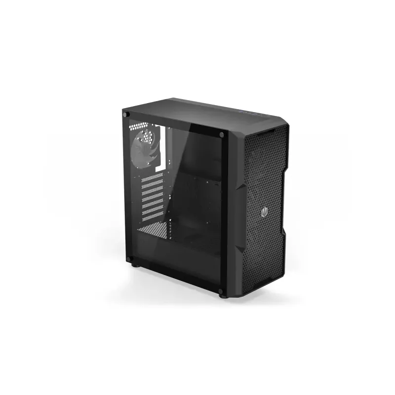 PC korpuss ENDORFY Regnum 400 ARGB Tower Black — ATX, rūdīts stikls, ARGB, 3x120mm priekšā, 1x120mm aizmugurē, atbalsta GPU līdz 37 cm