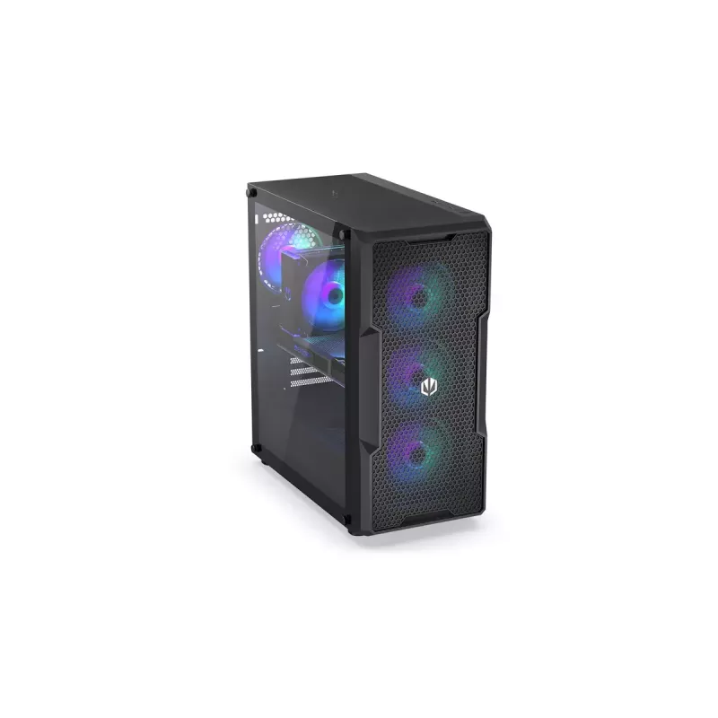 PC korpuss ENDORFY Regnum 400 ARGB Tower Black — ATX, rūdīts stikls, ARGB, 3x120mm priekšā, 1x120mm aizmugurē, atbalsta GPU līdz 37 cm