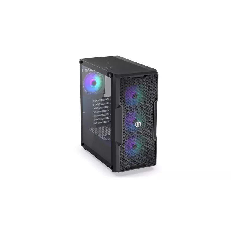 PC korpuss ENDORFY Regnum 400 ARGB Tower Black — ATX, rūdīts stikls, ARGB, 3x120mm priekšā, 1x120mm aizmugurē, atbalsta GPU līdz 37 cm