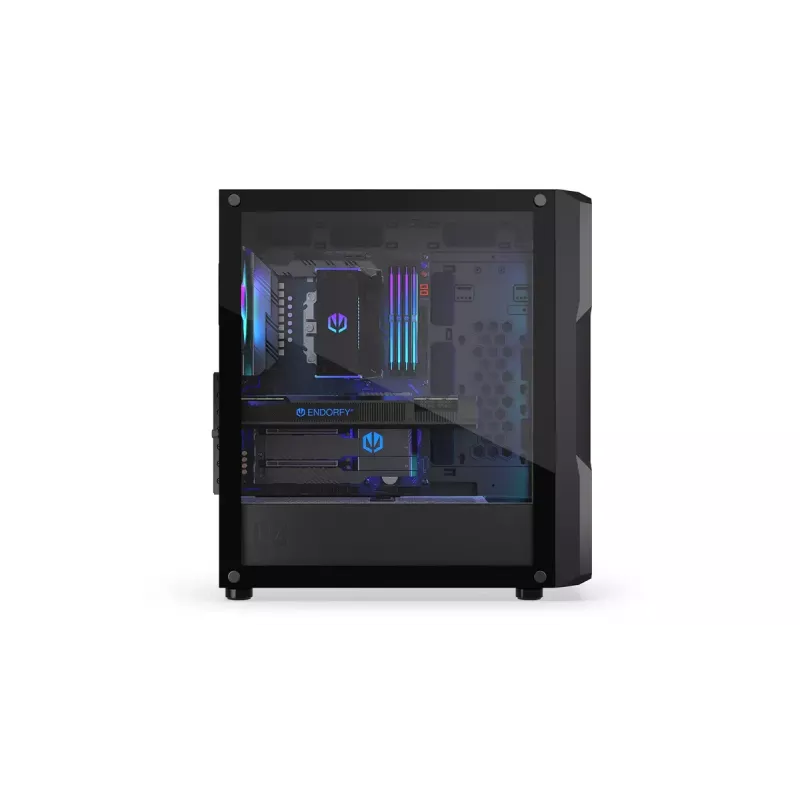 PC korpuss ENDORFY Regnum 400 ARGB Tower Black — ATX, rūdīts stikls, ARGB, 3x120mm priekšā, 1x120mm aizmugurē, atbalsta GPU līdz 37 cm