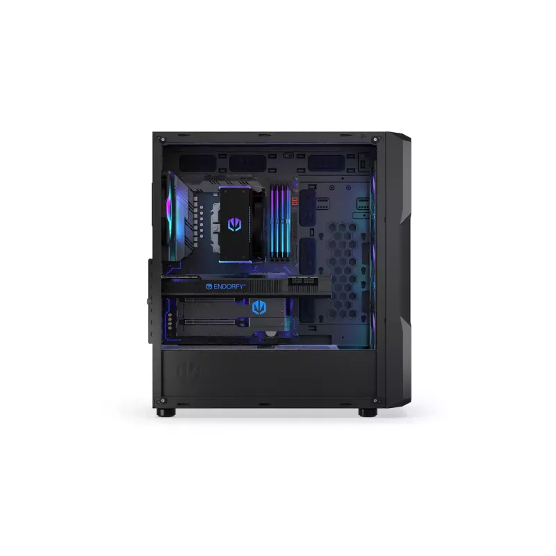 PC korpuss ENDORFY Regnum 400 ARGB Tower Black — ATX, rūdīts stikls, ARGB, 3x120mm priekšā, 1x120mm aizmugurē, atbalsta GPU līdz 37 cm