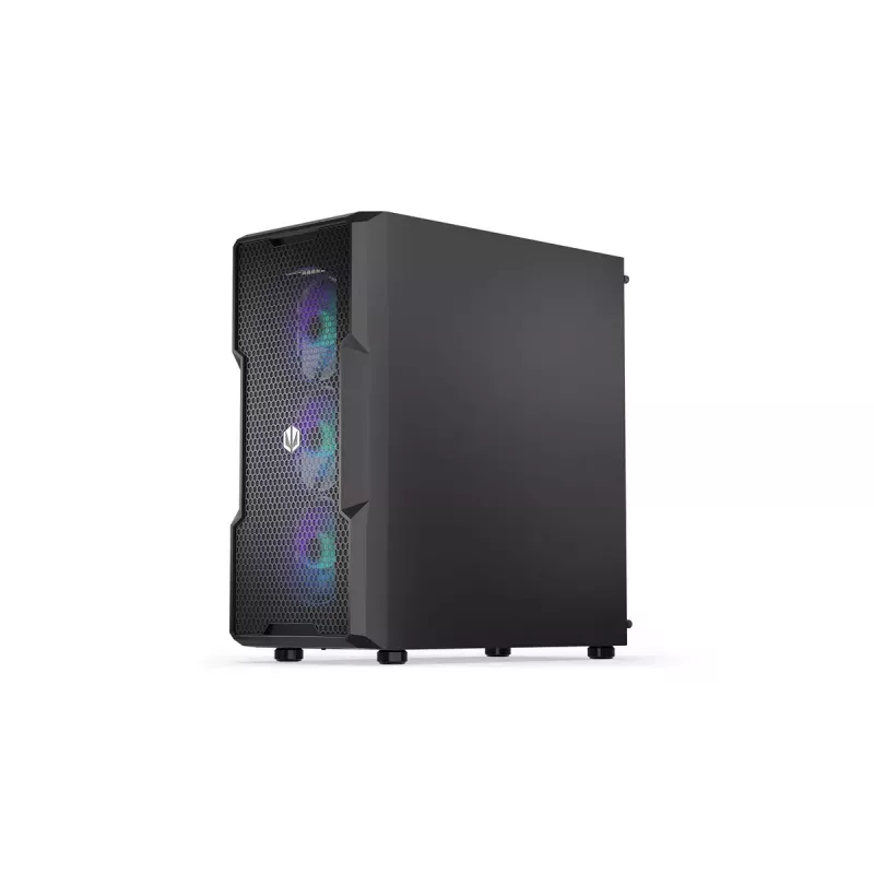 PC korpuss ENDORFY Regnum 400 ARGB Tower Black — ATX, rūdīts stikls, ARGB, 3x120mm priekšā, 1x120mm aizmugurē, atbalsta GPU līdz 37 cm