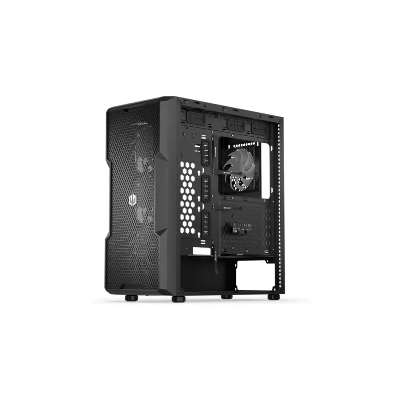 PC korpuss ENDORFY Regnum 400 ARGB Tower Black — ATX, rūdīts stikls, ARGB, 3x120mm priekšā, 1x120mm aizmugurē, atbalsta GPU līdz 37 cm
