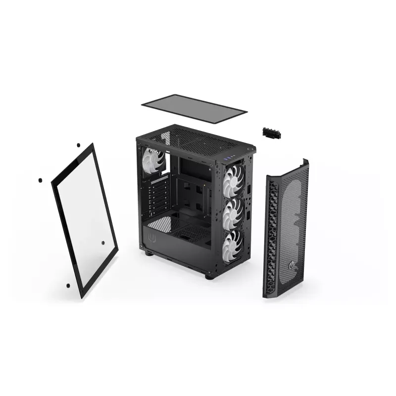 PC korpuss ENDORFY Signum 300 ARGB Tornis Melns — ATX, rūdīts stikls, ARGB apgaismojums, atbalsta GPU 350mm, CPU dzesētāja augstums 161mm