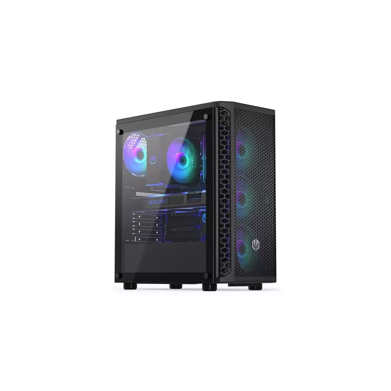 PC korpuss ENDORFY Signum 300 ARGB Tornis Melns — ATX, rūdīts stikls, ARGB apgaismojums, atbalsta GPU 350mm, CPU dzesētāja augstums 161mm