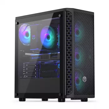 PC korpuss ENDORFY Signum 300 ARGB Tornis Melns — ATX, rūdīts stikls, ARGB apgaismojums, atbalsta GPU 350mm, CPU dzesētāja augstums 161mm