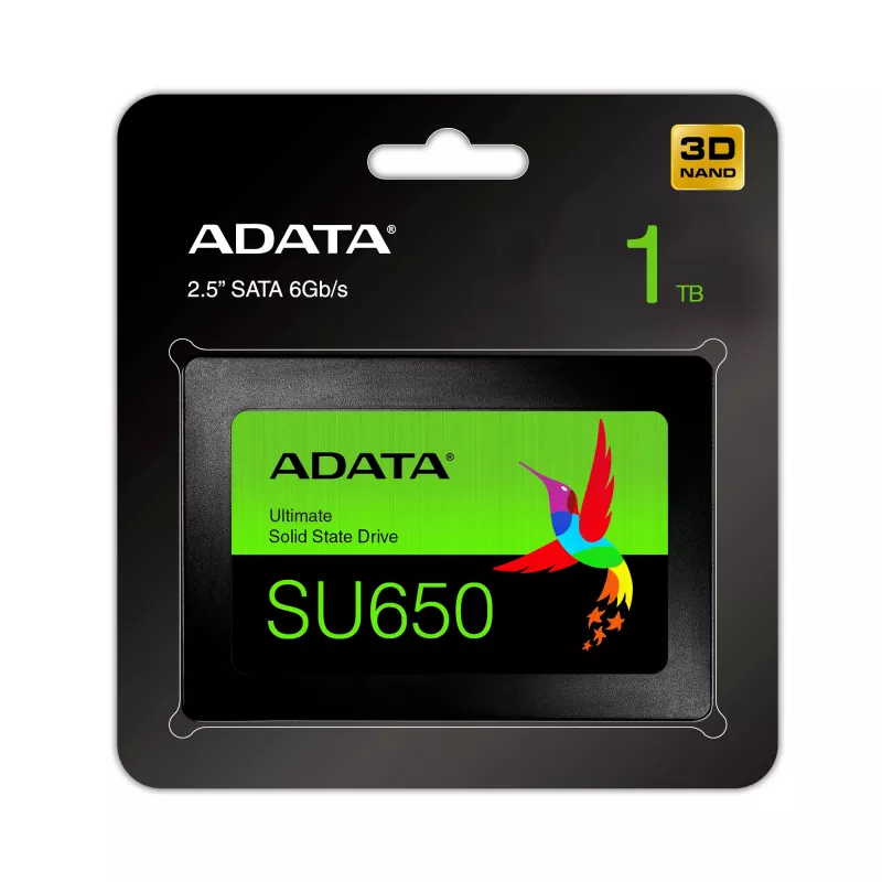 2.5 collu SATA III SSD ADATA SU650 1 TB — 520 MB/s lasīšana, 450 MB/s rakstīšana, 3D NAND, 2.5 collu