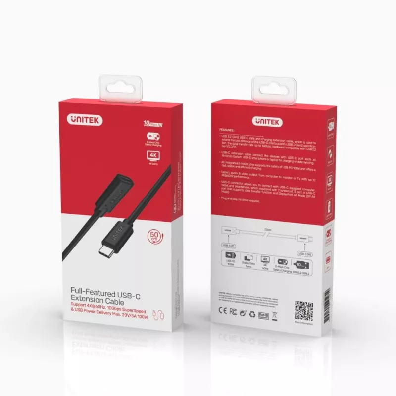 UNITEK USB C kabelis - USB 3.2 Gen 2 (3.1 Gen 2) - 0,5 m melns