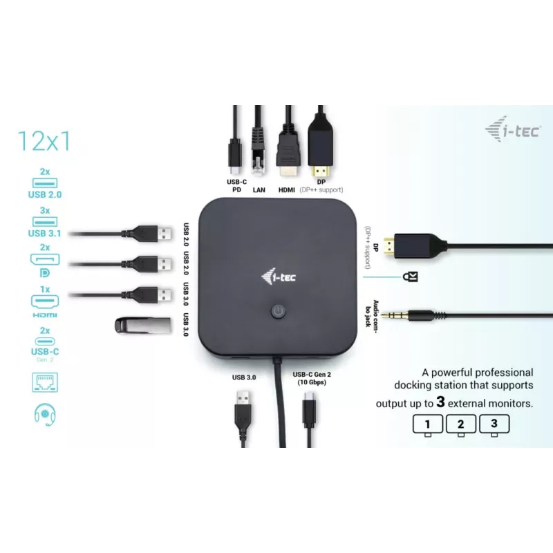 i-tec USB-C HDMI Dual DP Docking Station ar Power Delivery 100 W un Universālo lādētāju 100 W