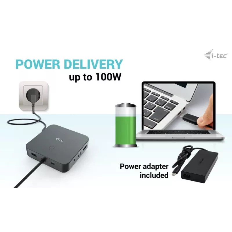 i-tec USB-C HDMI Dual DP Docking Station ar Power Delivery 100 W un Universālo lādētāju 100 W
