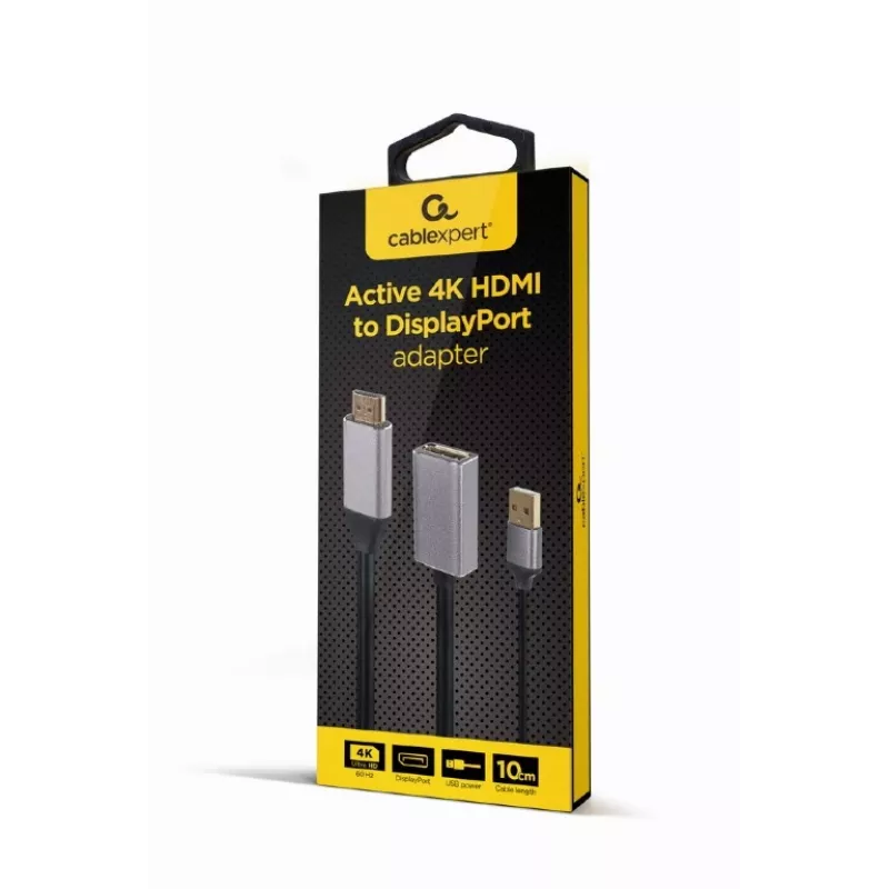 GEMBIRD Active 4K HDMI vīriešu uz DisplayPort sieviešu adapteris, melns