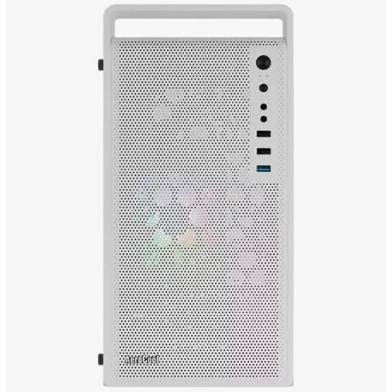 Datora korpuss AEROCOOL PGS CS-109-G-WT-v1 Mini Tornis SPCC balts — microATX, līdz 26 cm GPU, FRGB, sieta priekšpuse