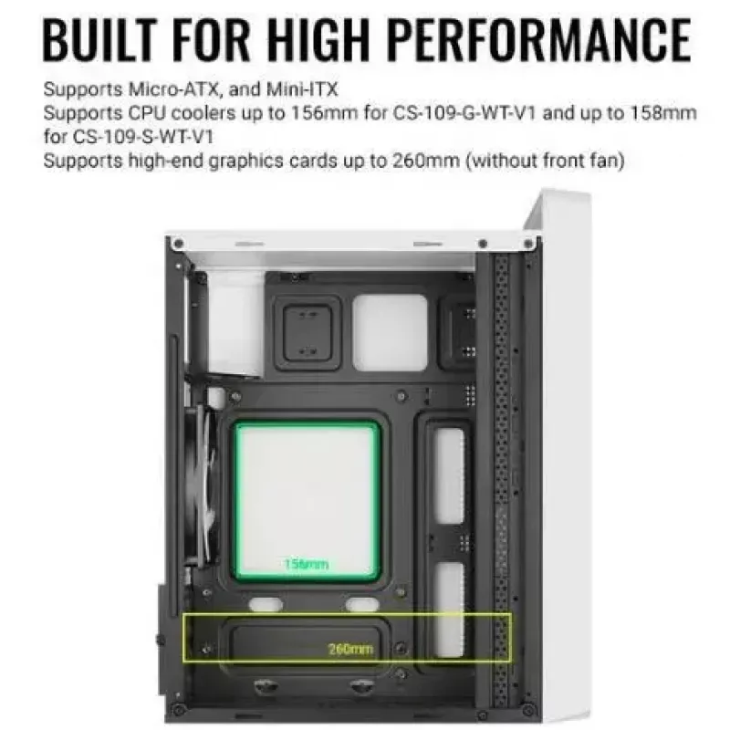 Datora korpuss AEROCOOL PGS CS-109-G-WT-v1 Mini Tornis SPCC balts — microATX, līdz 26 cm GPU, FRGB, sieta priekšpuse